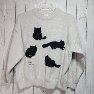NARTALIY Gray Black Cat Mohair Sweater Unisex American Retro Loose Fit Size XS.